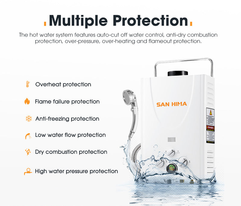 SAN HIMA Portable Gas Hot Water Heater System 8L White