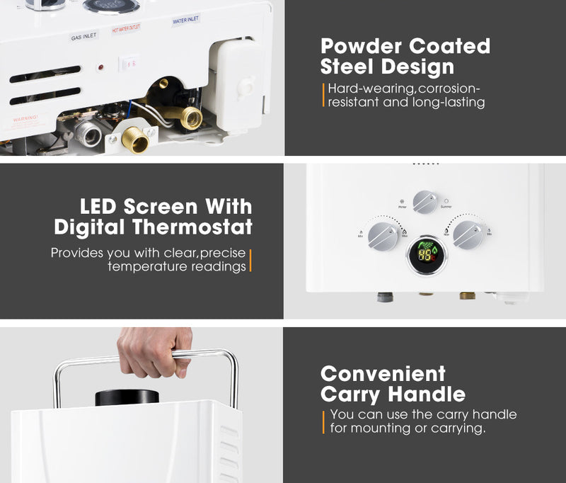 SAN HIMA Portable Gas Hot Water Heater System 8L White