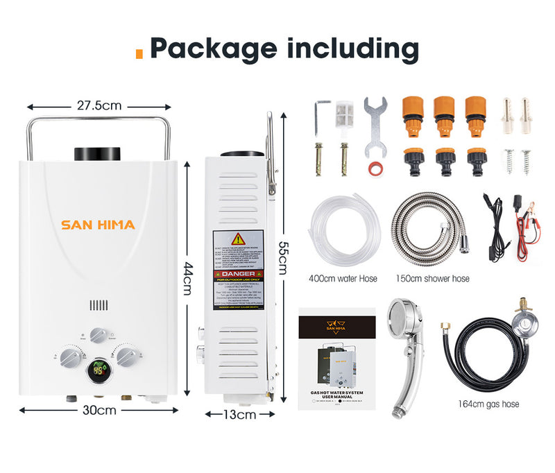 SAN HIMA Portable Gas Hot Water Heater System 8L White