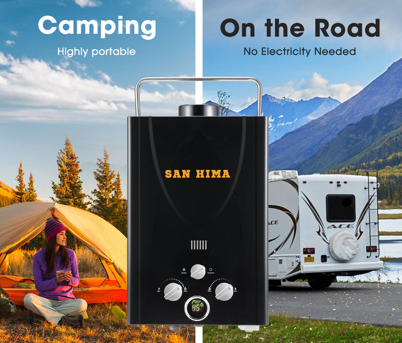 SAN HIMA Portable Gas Hot Water Heater System Caravan Outdoor Camping Shower 8L Black