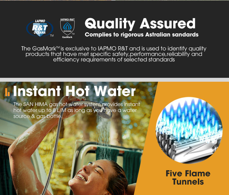 SAN HIMA Portable Gas Hot Water Heater System Caravan Outdoor Camping Shower 8L Black
