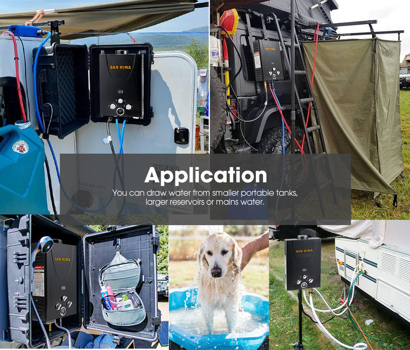 SAN HIMA Portable Gas Hot Water Heater System Caravan Outdoor Camping Shower 8L Black