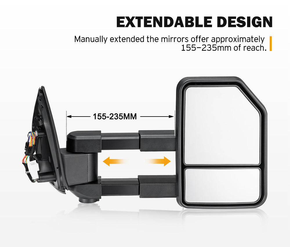 SAN HIMA Pair Extendable Towing Mirrors Gen2 for Isuzu D-MAX MY2012-MY2019 with Indicator
