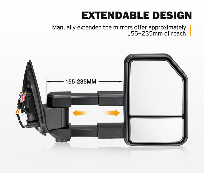 SAN HIMA Pair Extendable Towing Mirrors Gen2 for Isuzu D-MAX MY2012-MY2019 with Indicator