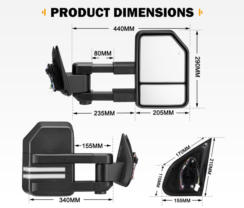 San Hima Extendable Towing Mirrors Gen2 for Isuzu DMAX D-MAX MY2021-On