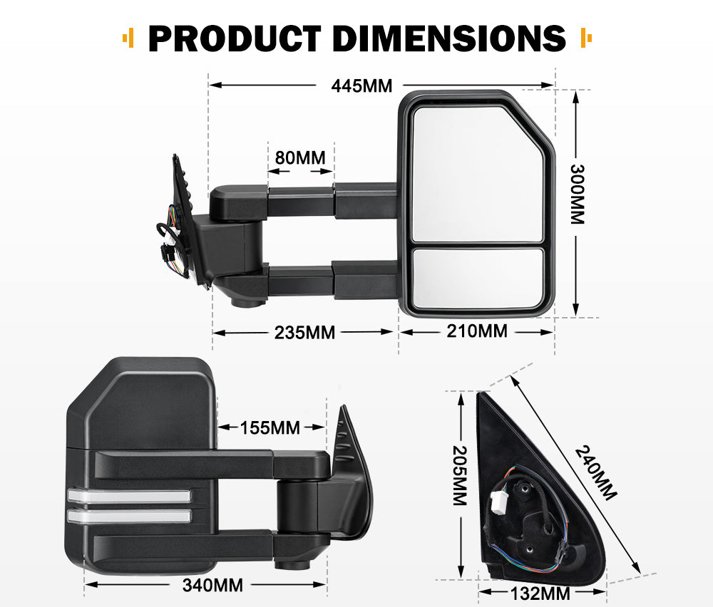 SAN HIMA Extendable Towing Mirrors Gen2 for Toyota Hilux 2015-Current N80