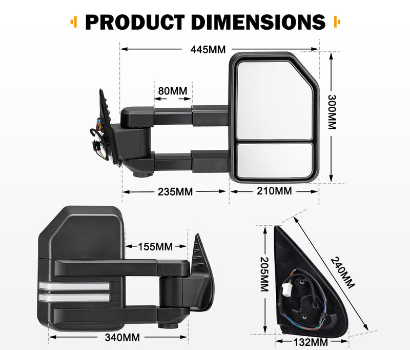SAN HIMA Extendable Towing Mirrors Gen2 for Toyota Hilux 2015-Current N80