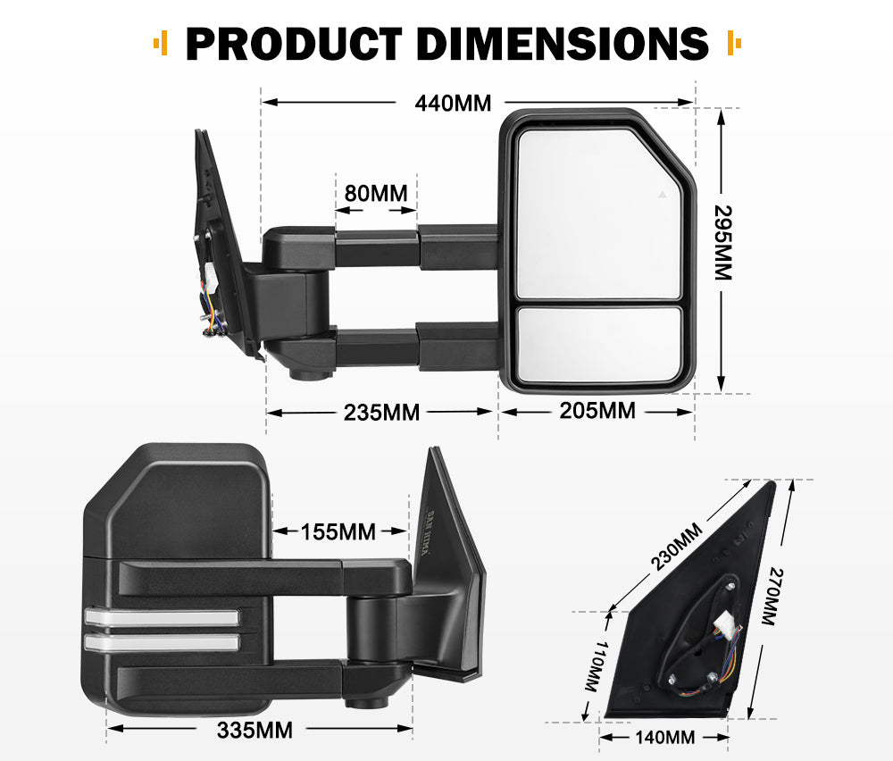 SAN HIMA Extendable Towing Mirrors Gen2 for Toyota Landcruiser 200 Series 2007 to 2021
