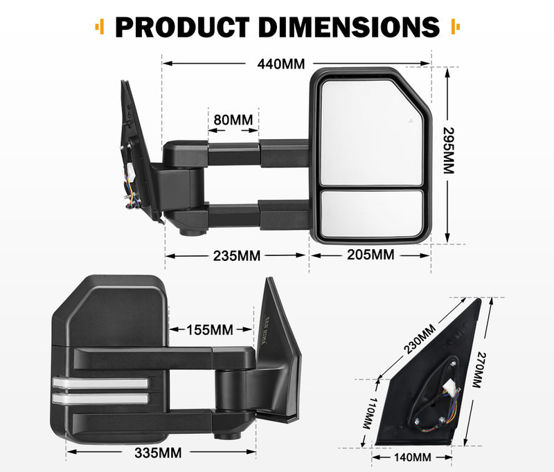 SAN HIMA Extendable Towing Mirrors Gen2 for Toyota Landcruiser 200 Series 2007 to 2021