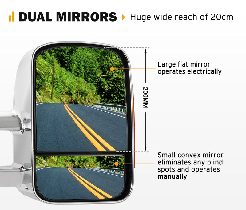Pair Extendable Towing Mirror for Toyota Landcruiser 200 Series 2007-2021 with Indicator