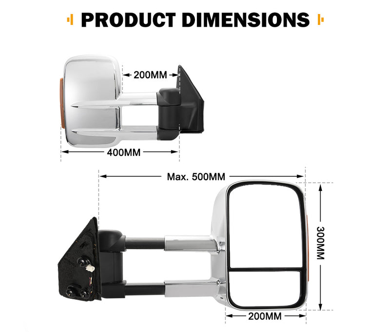 Pair Extendable Towing Mirror for Toyota Landcruiser 200 Series 2007-2021 with Indicator