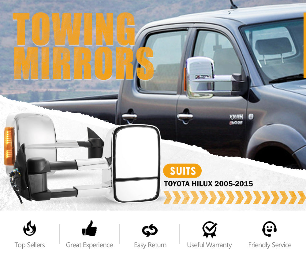 Pair Extendable Towing Mirrors Gen1 for Toyota Hilux 2005-2015 N70 w/ Indicators