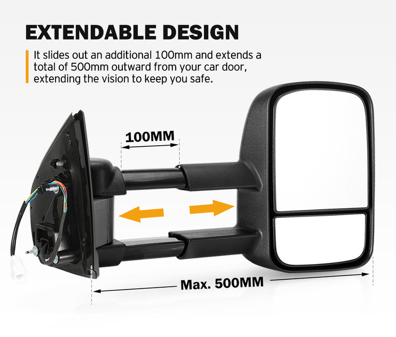 Pair Extendable Towing Mirrors Gen1 for Holden Colorado7 MY2013-MY2016 Black Pair