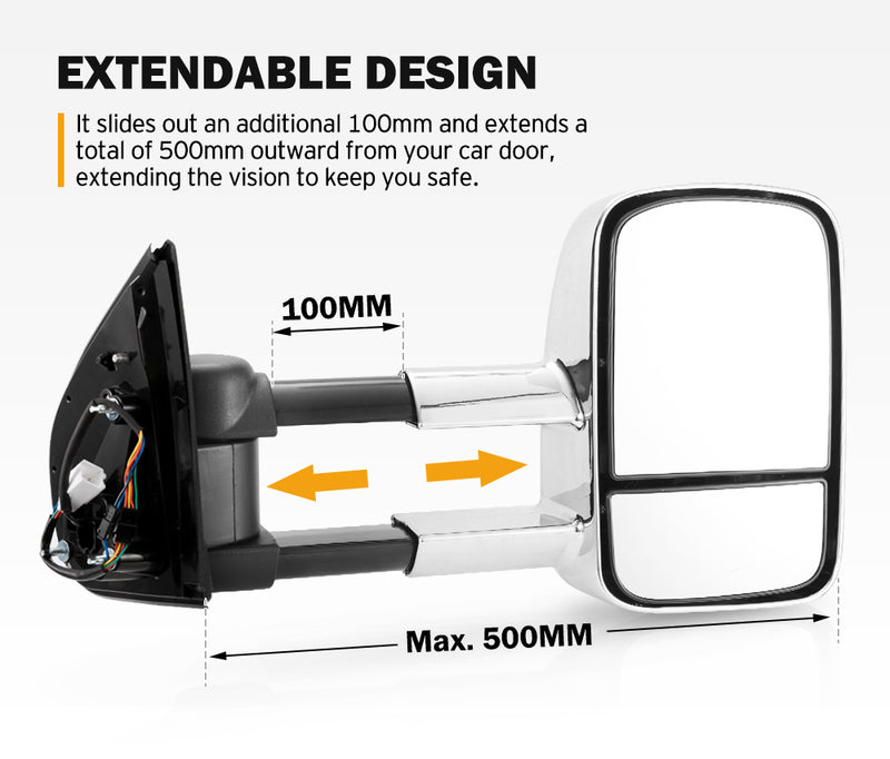 Pair Chrome Extendable Towing Mirrors Gen1 for Isuzu MU-X MY2013-MY2019