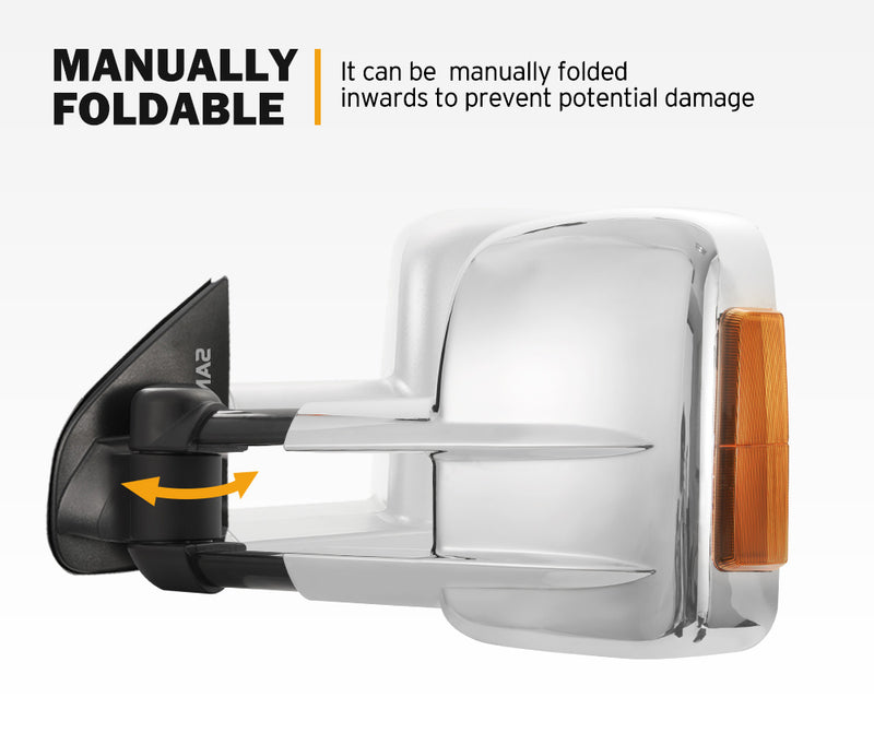 Pair Chrome Extendable Towing Mirrors Gen1 for Isuzu MU-X MY2013-MY2019