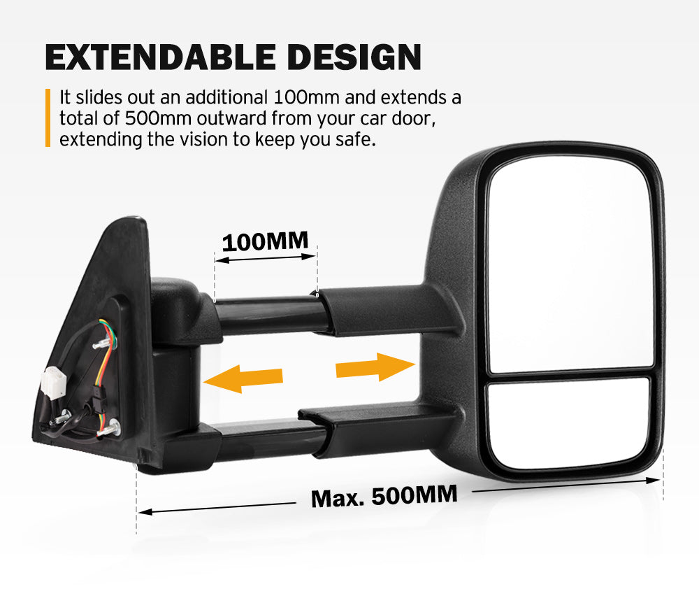 Pair Extendable Towing Mirrors for Toyota Prado 120 Series 2002-2009