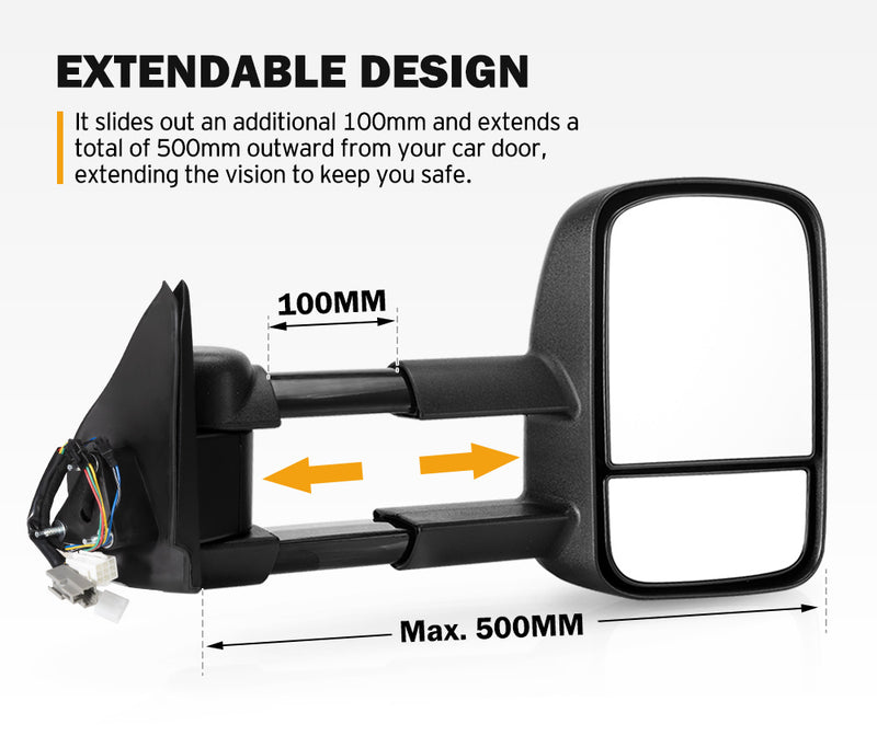 Pair Extendable Towing Mirrors Gen1 for Holden Colorado 2008-2011 Black