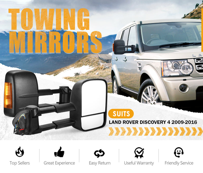 Pair Extendable Towing Mirrors for Land Rover Discovery 4 2009-2016 Black