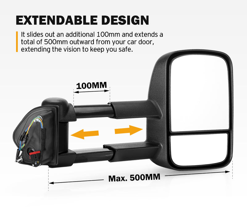 Pair Extendable Towing Mirrors for Land Rover Discovery 4 2009-2016 Black
