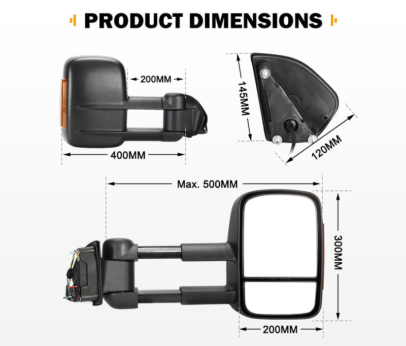 Pair Extendable Towing Mirrors for Land Rover Discovery 4 2009-2016 Black