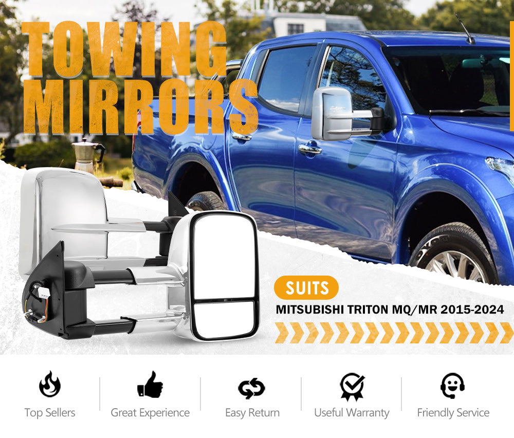 SAN HIMA Extendable Towing Mirrors Gen1 fit Mitsubishi Triton MQ/MR 2015 - 2024 Chrome