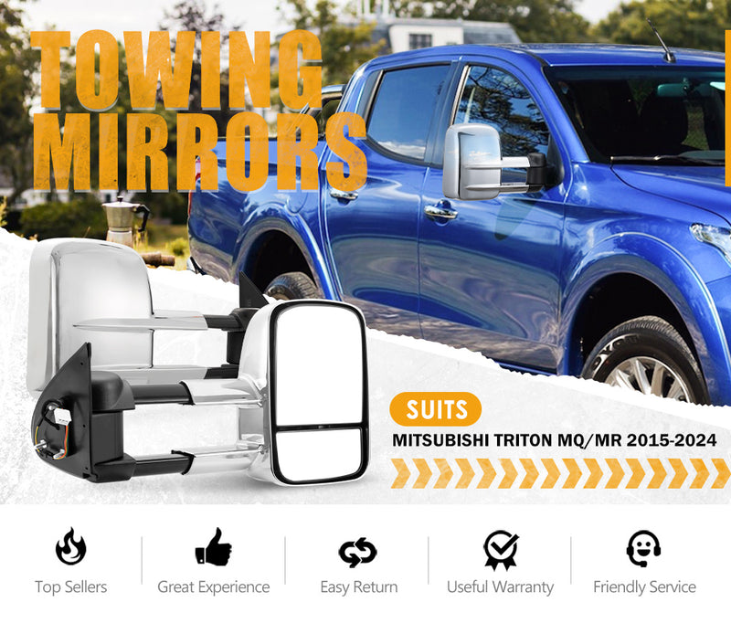 SAN HIMA Extendable Towing Mirrors Gen1 fit Mitsubishi Triton MQ/MR 2015 - 2024 Chrome
