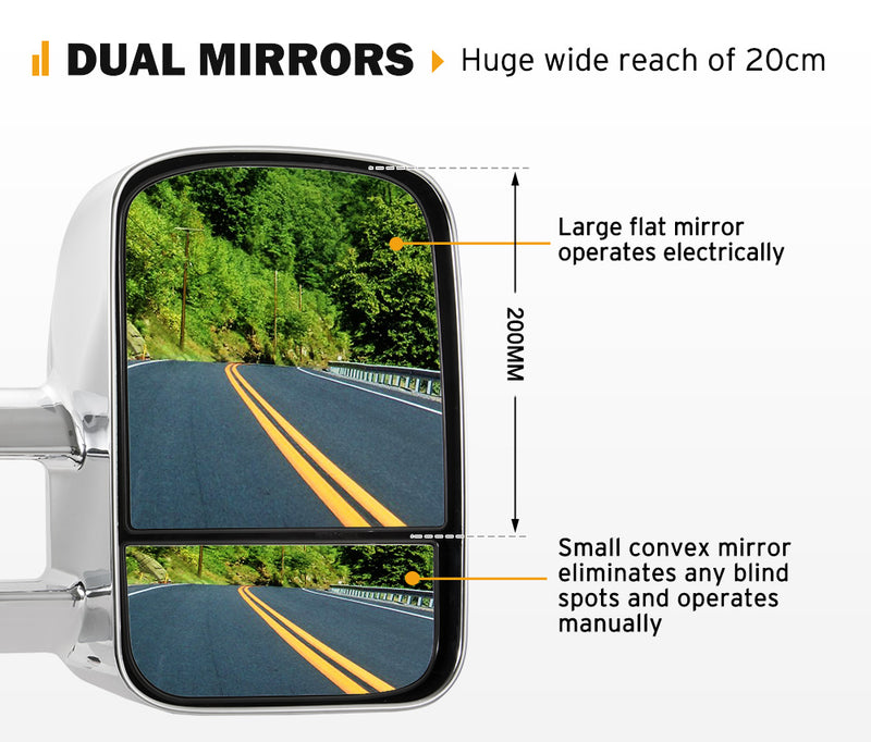 SAN HIMA Extendable Towing Mirrors Gen1 fit Mitsubishi Triton MQ/MR 2015 - 2024 Chrome