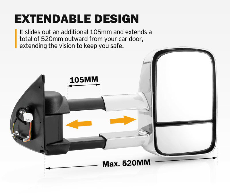 SAN HIMA Extendable Towing Mirrors Gen1 fit Mitsubishi Triton MQ/MR 2015 - 2024 Chrome