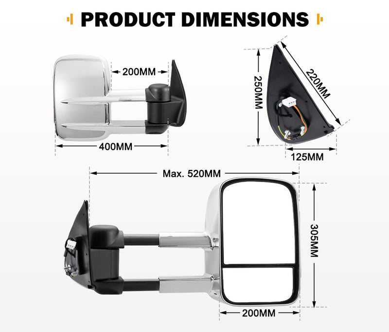 SAN HIMA Extendable Towing Mirrors Gen1 fit Mitsubishi Triton MQ/MR 2015 - 2024 Chrome