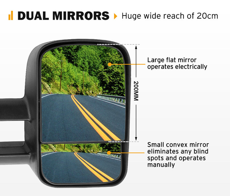 Pair Extendable Towing Mirrors for Gen1 Mitsubishi Triton MQ/MR 2015 -  2024 Black