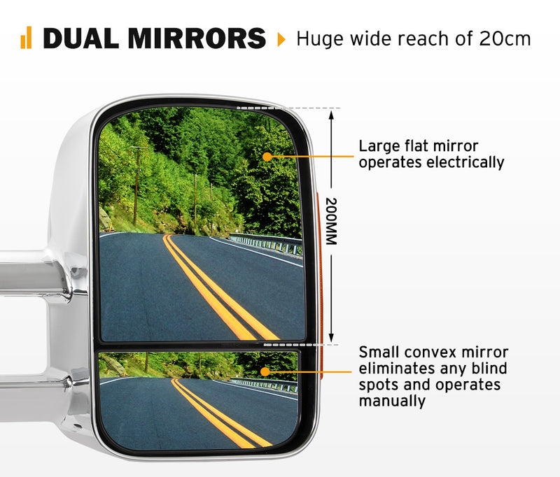 SAN HIMA Extendable Towing Mirrors Gen1 fit Nissan Navara D23 NP300 2015-On Chrome