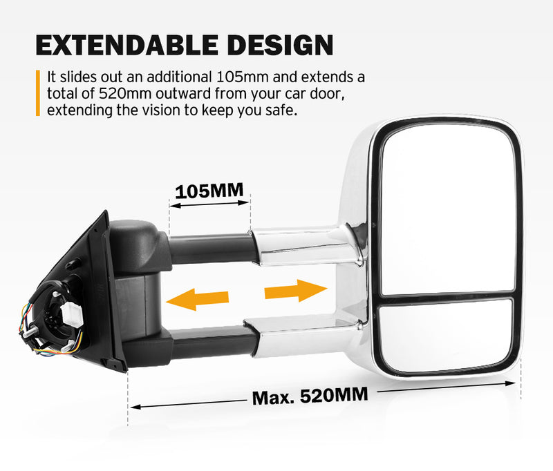 SAN HIMA Extendable Towing Mirrors Gen1 fit Nissan Navara D23 NP300 2015-On Chrome