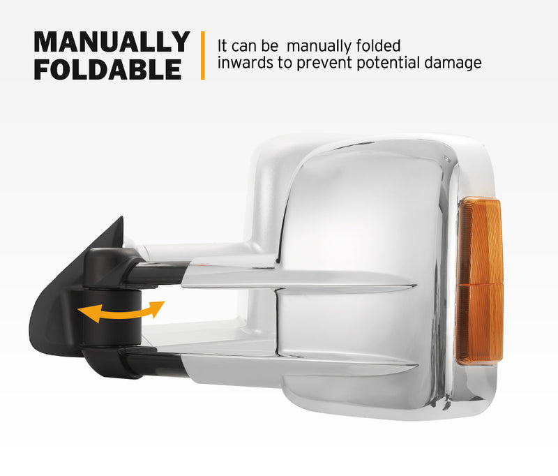 SAN HIMA Extendable Towing Mirrors Gen1 fit Nissan Navara D23 NP300 2015-On Chrome