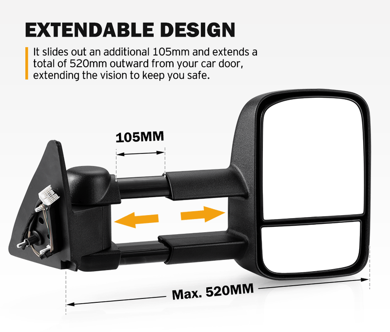 SAN HIMA Pair Extendable Towing Mirrors Gen1 Fit Toyota Landcruiser 100 Series 1998-2007