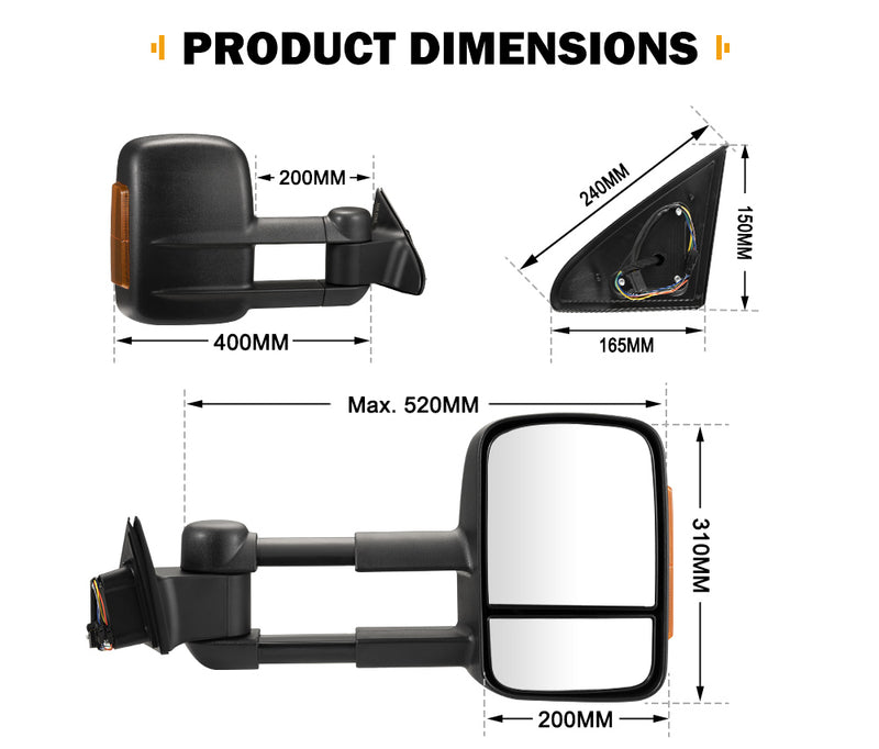 SAN HIMA Extendable Towing Mirrors Gen1 For Jeep Grand Cherokee 2010-ON