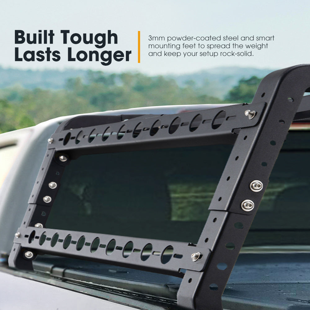 San Hima Universal Ute Tub Rack Steel 3mm + Pair Recovery Tracks Board Black