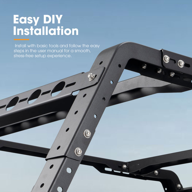 San Hima Universal Ute Tub Rack Steel 3mm + Pair Recovery Tracks Board Black