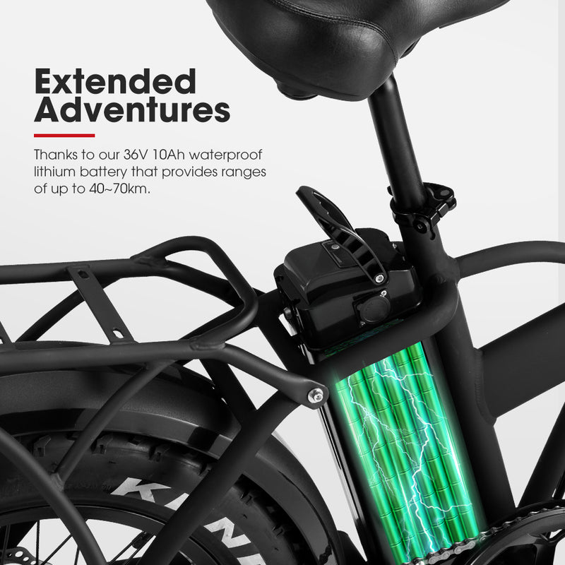 VOR 20 inch Folding Electric Bike 250W Brushless Shimano 4 inch Fat Tires 7 Speed Black