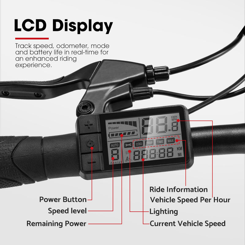 VOR 20 inch Folding Electric Bike 250W Brushless Shimano 4 inch Fat Tires 7 Speed Black