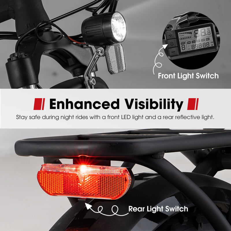 VOR 20 inch Folding Electric Bike 250W Brushless Shimano 4 inch Fat Tires 7 Speed Black